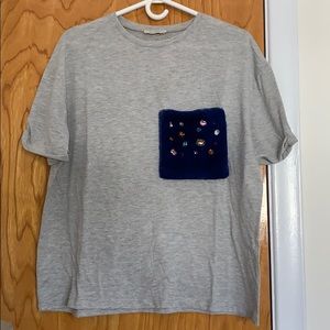 Zara // tshirt with fur jewel pocket